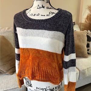 Colorblock Sweater - Gray, White, and Orange